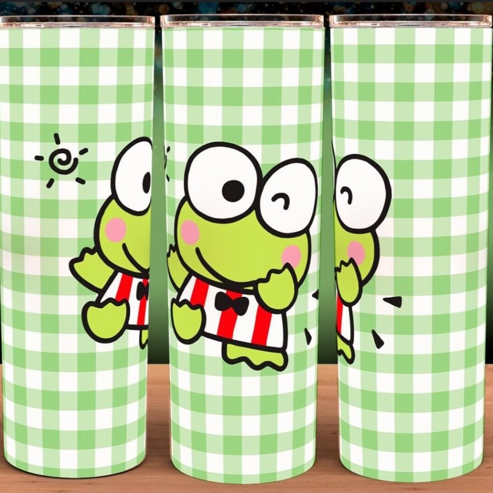 Hello Kitty Keroppi Frog Plaid Green Tumbler 20oz